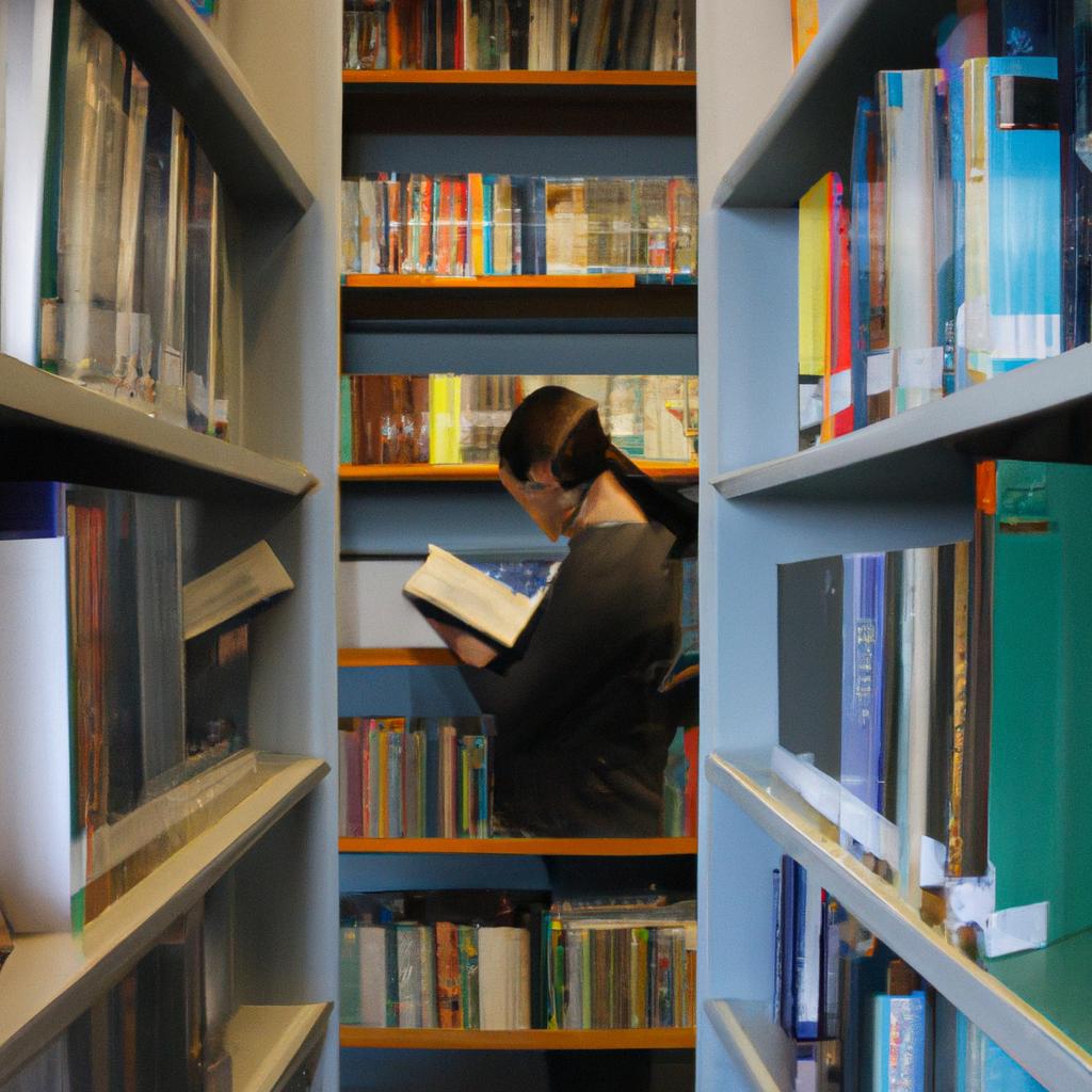 Person reading book in library